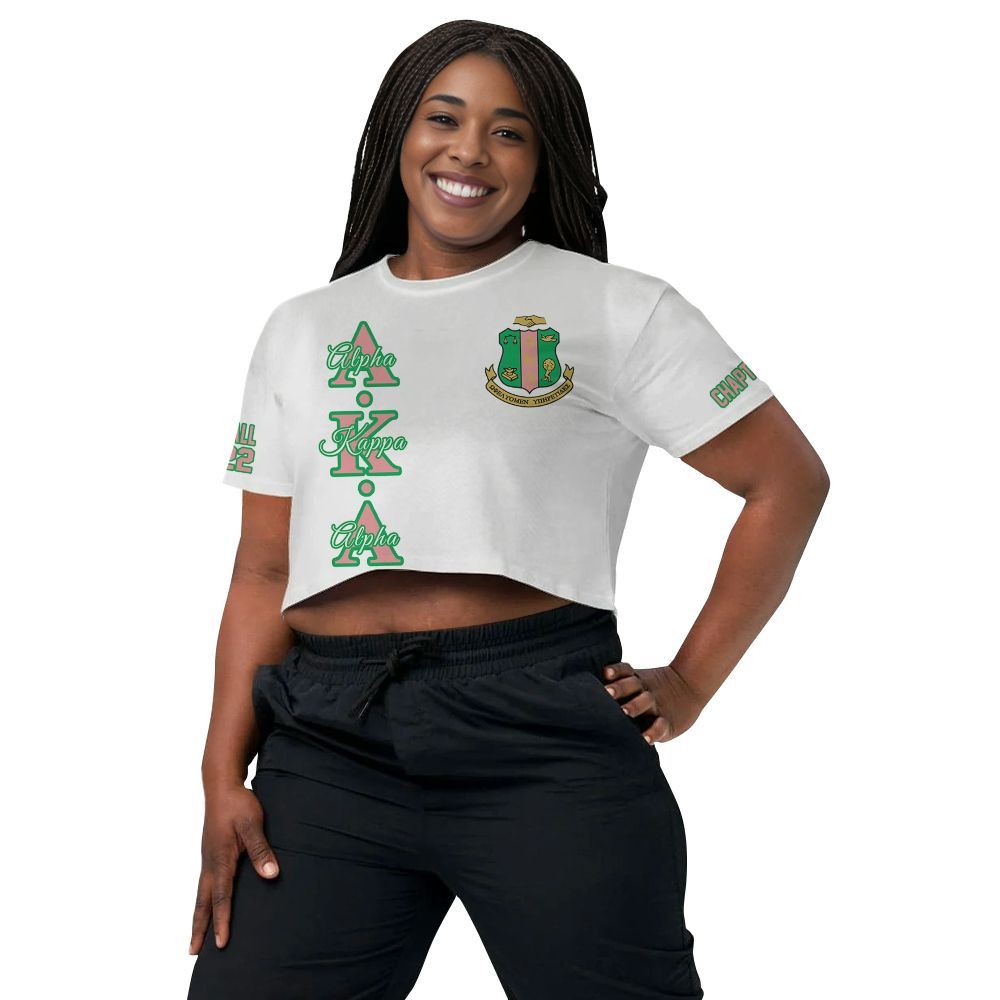 Ireishprint  A.K.A Custom Chapter Crop Shirt, Personalized White Salmon Pink Since 1908 Sorority Crop Top