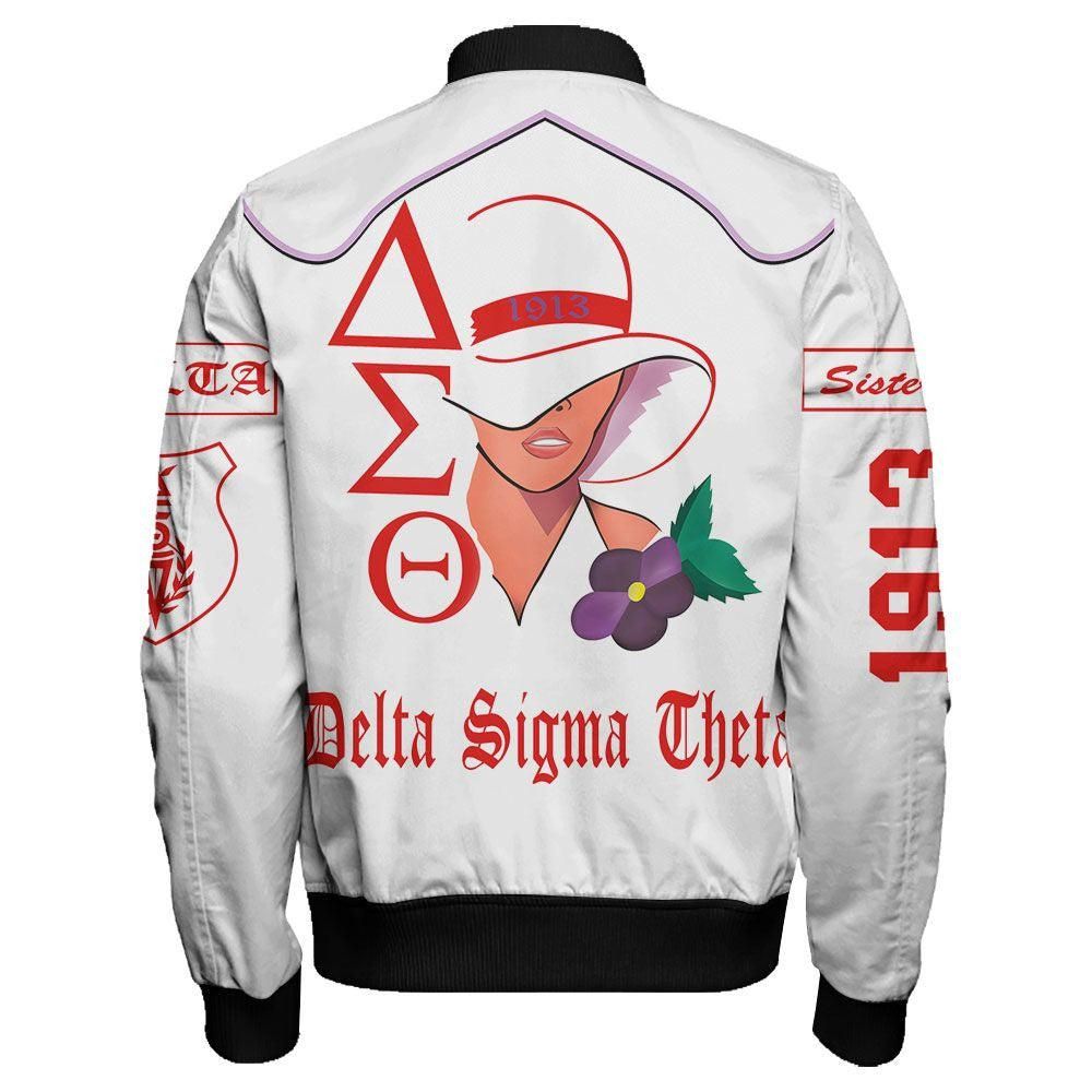 Woman Flower Delta Sigma Theta Sleeve Zip Bomber Jacket