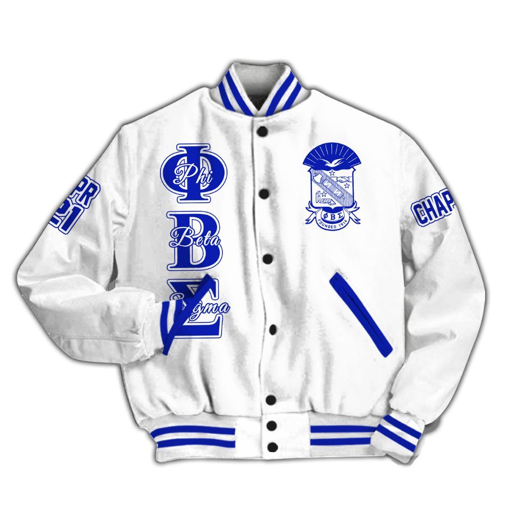 Ireishprint ΦΒΣ Custom Chapter Varsity Jacket, Personalized White Royal Blue Jacket 1914 Fraternity Jacket