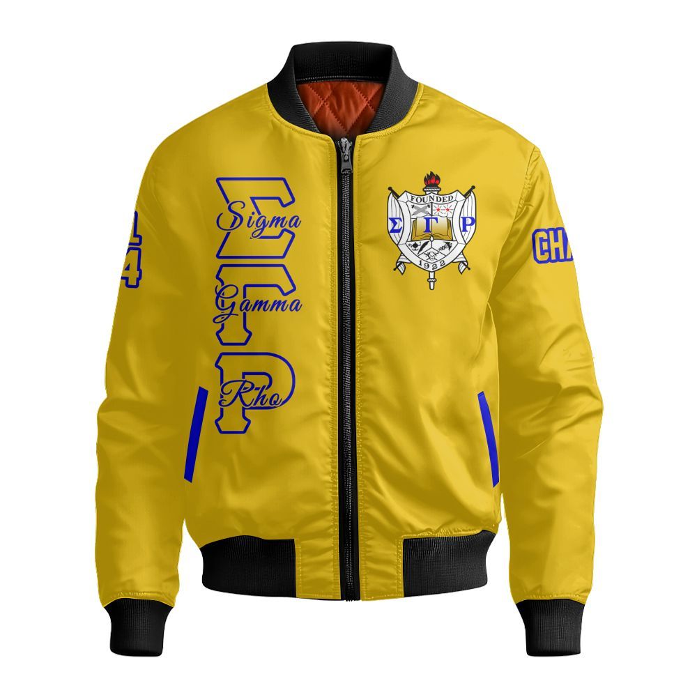 Ireishprint Sigma Gamma Rho Custom Chapter Varsity Jacket, Personalized Gold Jacket Since 1922 Sorority Bomber Jacket