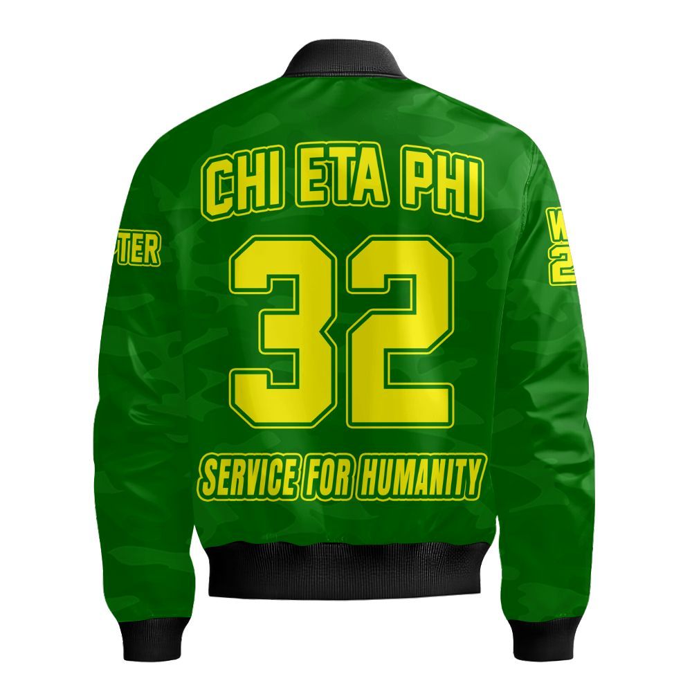 Ireishprint Chi Eta Phi Custom Chapter Shirt, Personalized Camo Style Pea Green Shirt Chi Eta Phi Sorority Bomber Jacket
