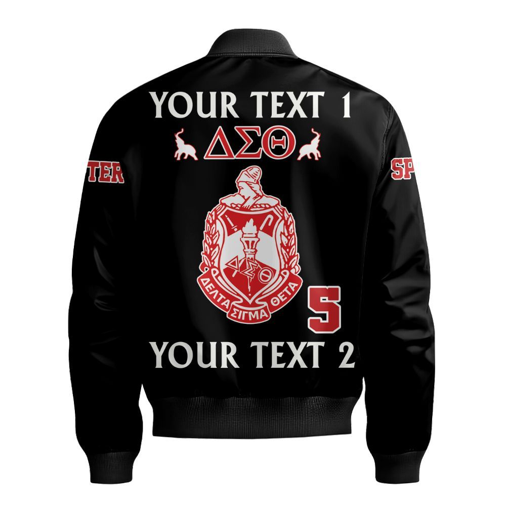 Ireishprint Delta Sigma Theta Custom Full Line Bomber Jacket, Crest Highlight Black Duo Crimson Red Sorority Bomber Jacket