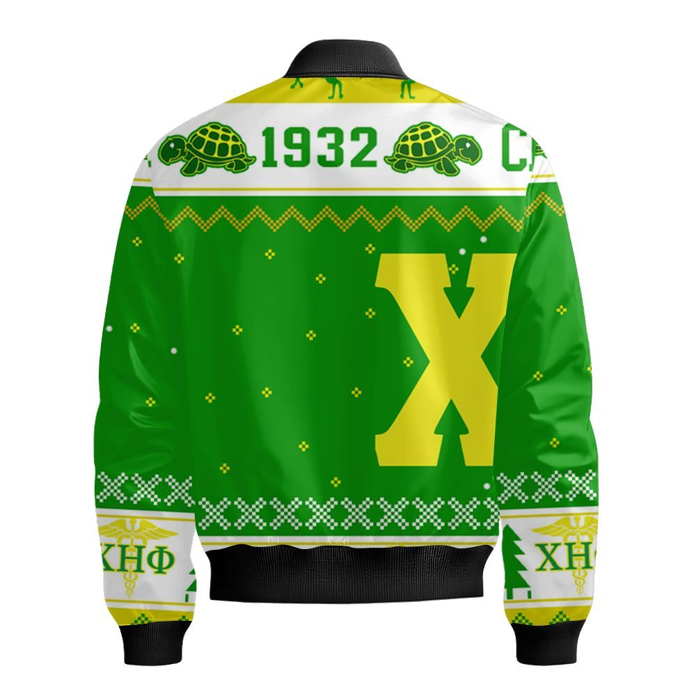 Ireishprint Chi Eta Phi Ceramic Ornament, Green Yellow Christmas Inspired Pattern 1932 Sorority Ornament Bomber Jacket