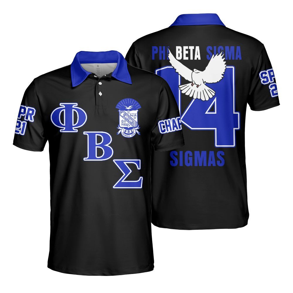 Ireishprint ΦΒΣ Custom Chapter Polo Shirt, Personalized Dove Black Royal Blue Polo Shirt 1914 Fraternity Polo Shirt