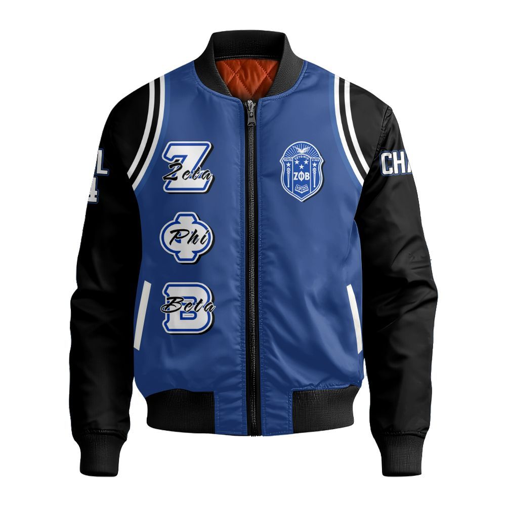 Ireishprint Zeta Phi Beta Custom Chapter Varsity Jacket, Personalized Simple Sporty Blue Z Phi B Jacket 1920 Zeta Phi Beta Sorority Bomber Jacket