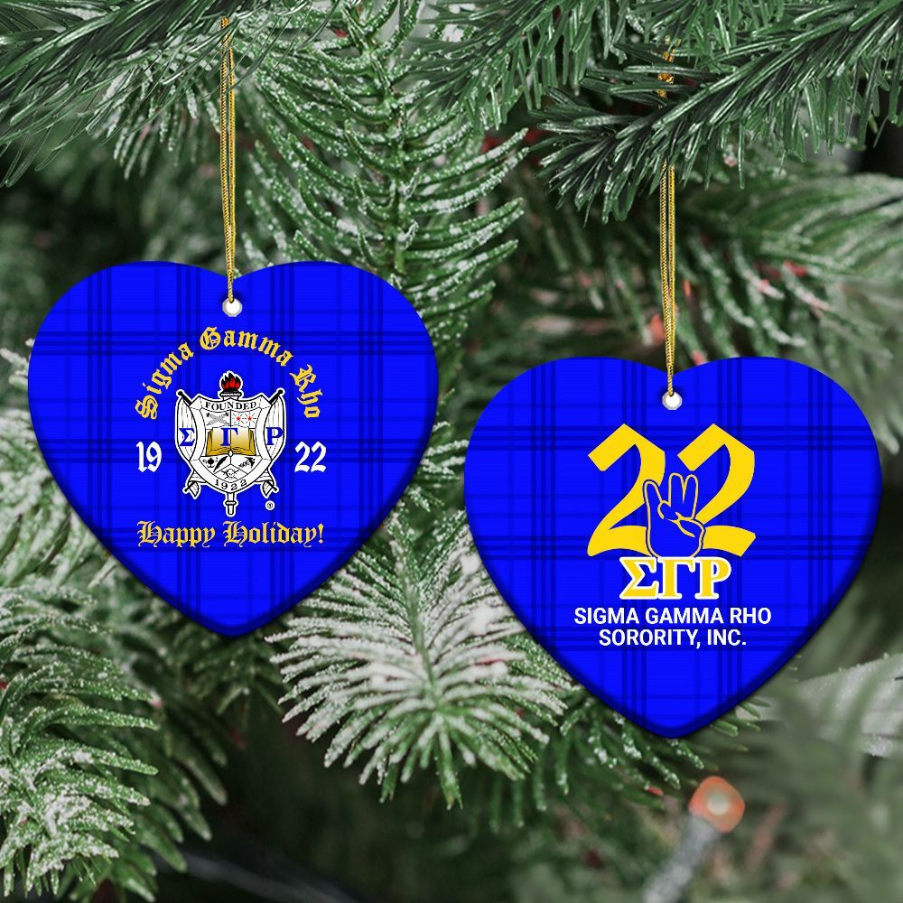 Ireishprint Sigma Gamma Rho Ceramic Ornament, SGRho Royal Blue Handsign Inspired 1922 Sorority Xmas Ornament