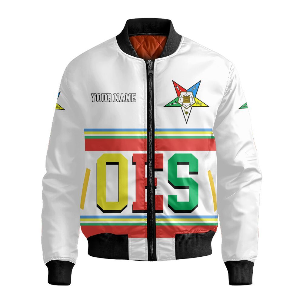 Ireishprint OES Custom Legacy Shirt, White Line Emblem Order Of The Eastern Star OES Sorority Bomber Jacket