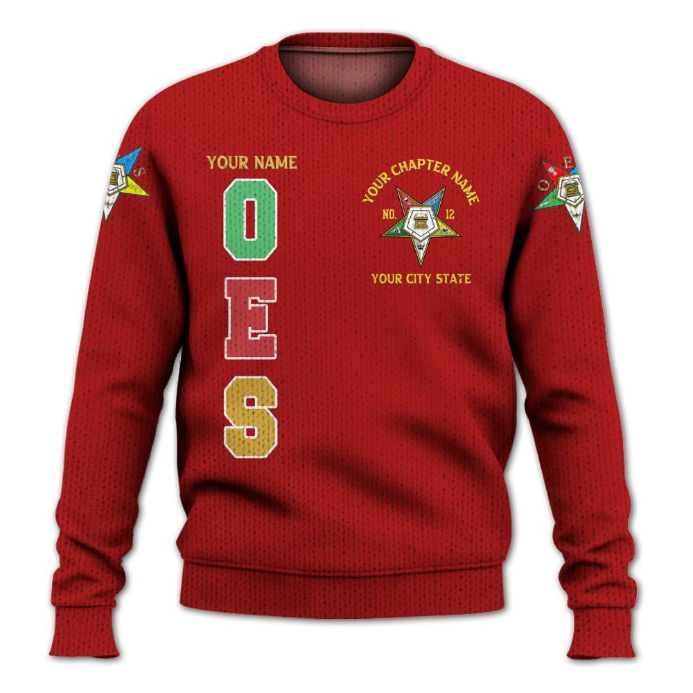Ireishprint OES Custom Custom Legacy Shirt, Customize Color Block Red Order Of The Eastern Star OES Sorority Knitted Sweater