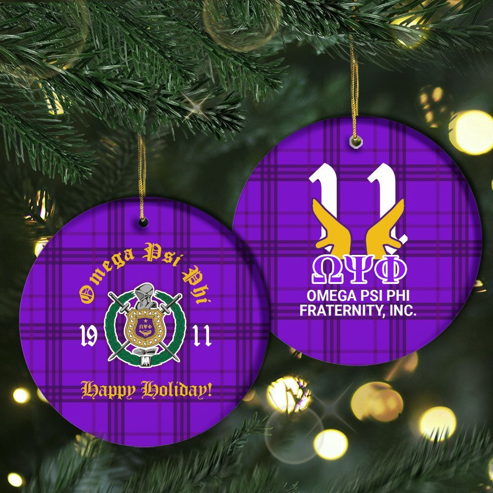 Ireishprint ΩΨΦ Ceramic Ornament, Handsign Inspired Purple 1911 Fraternity Ceramic Christmas Ornament