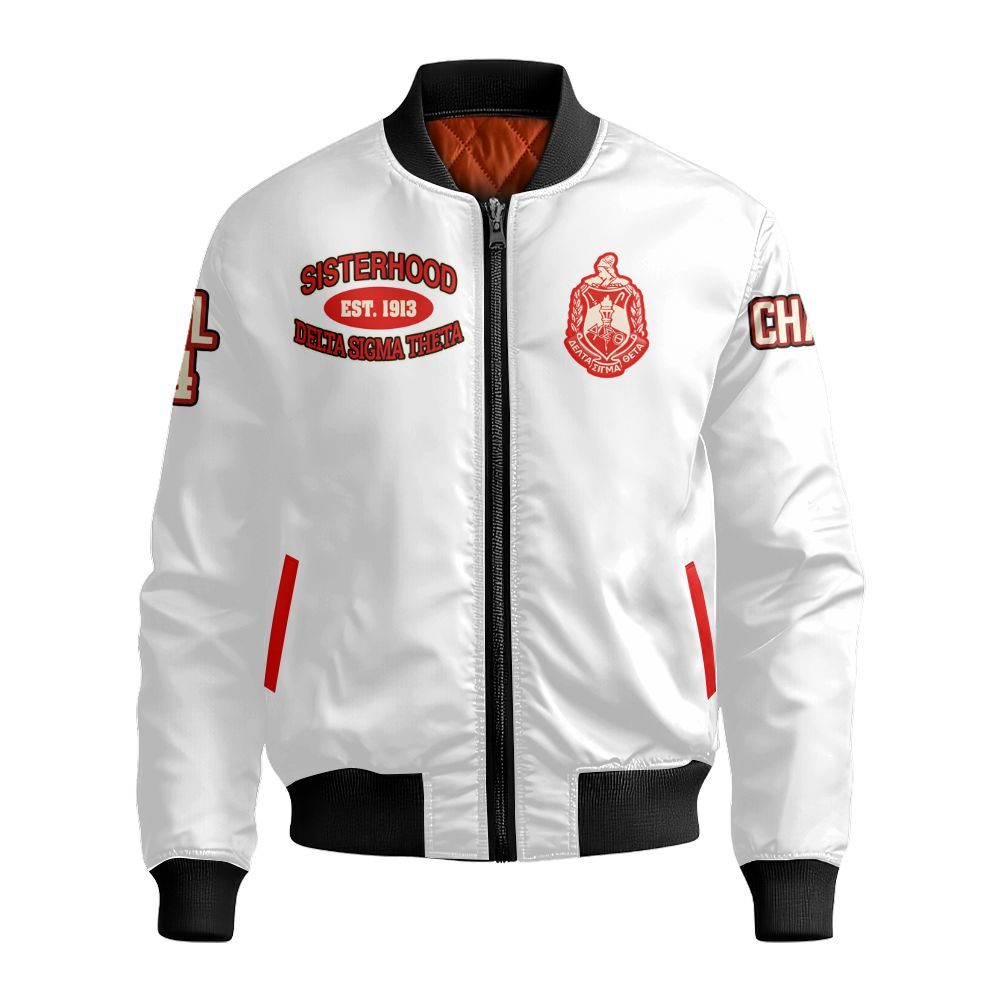 Ireishprint Delta Sigma Theta Custom Chapter Cardigan, Delta Sigma Theta Sisterhood White Outer Cardigan 1913 Sorority Bomber Jacket