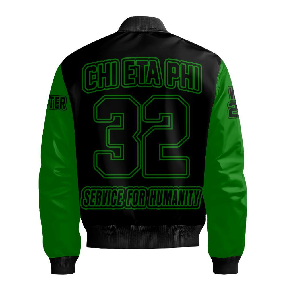 Ireishprint Chi Eta Phi Custom Chapter Varsity Jacket, Personalized Black Mix Pea Green Varsity Jacket Chi Eta Phi Sorority Bomber Jacket