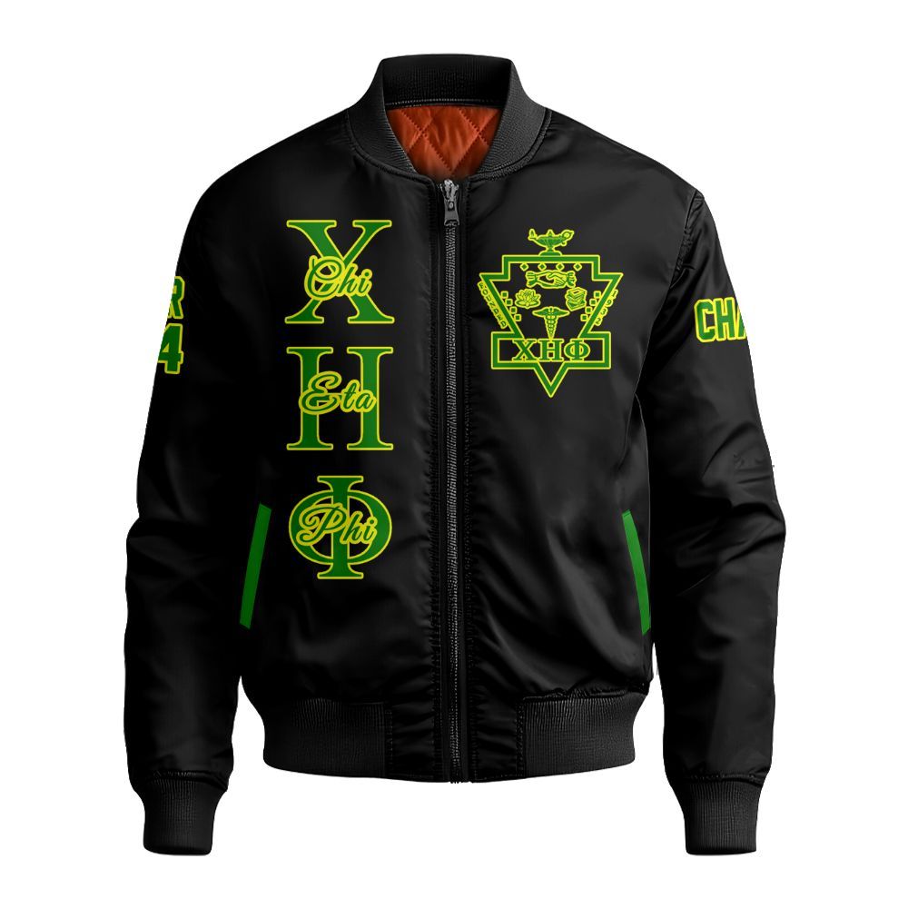 Ireishprint Chi Eta Phi Custom Chapter Shirt, Personalized Black Pea Green Shirt Chi Eta Phi Sorority Bomber Jacket