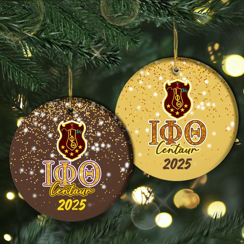 Ireishprint Custom Name Iota Phi Theta Ceramic Ornament, Gold Duo Charcoal Brown Glitter 1963 Fraternity Xmas Ornament