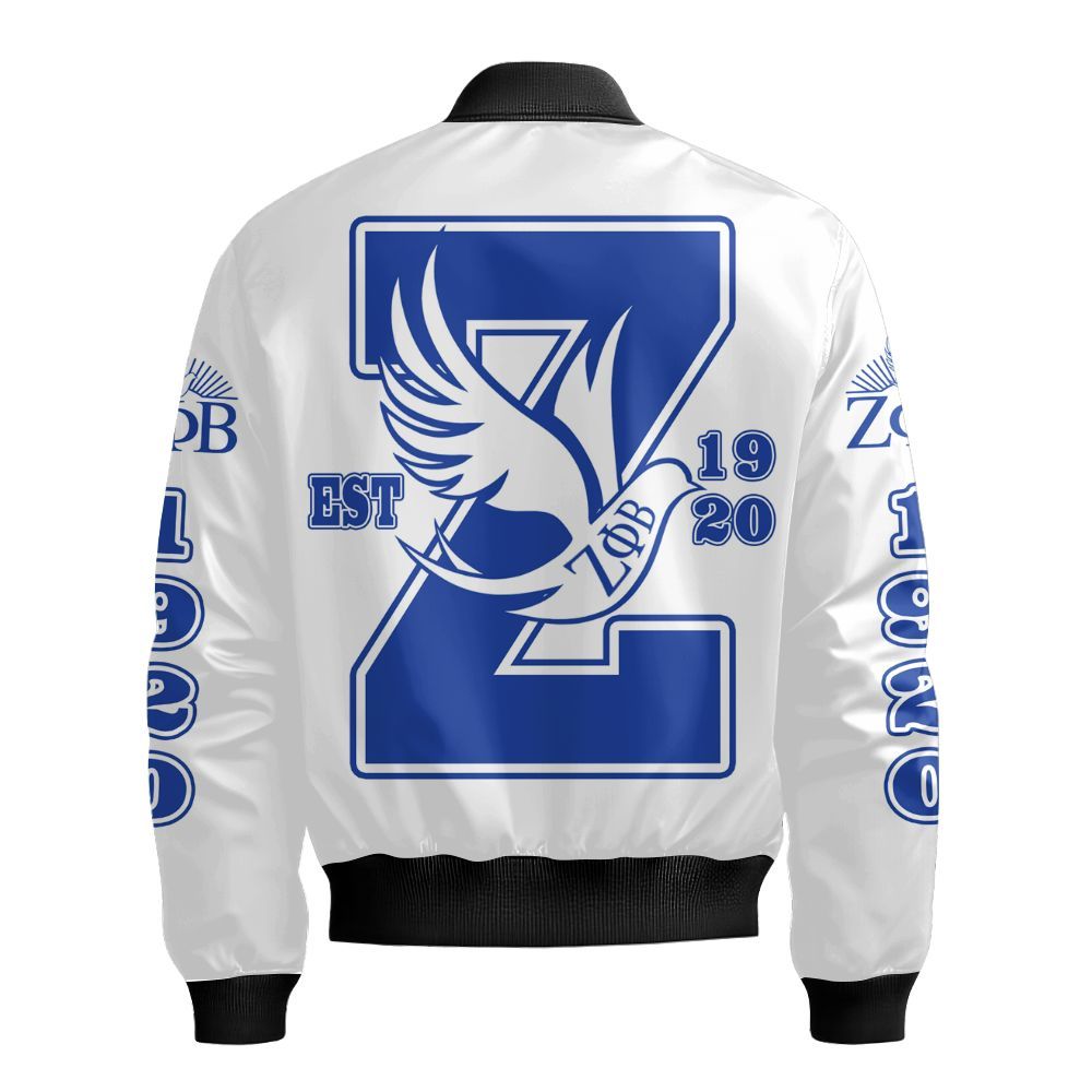 Ireishprint Zeta Phi Beta Bomber Jacket, Dove White Z Phi B Jacket Zeta Phi Beta Sorority Bomber Jacket