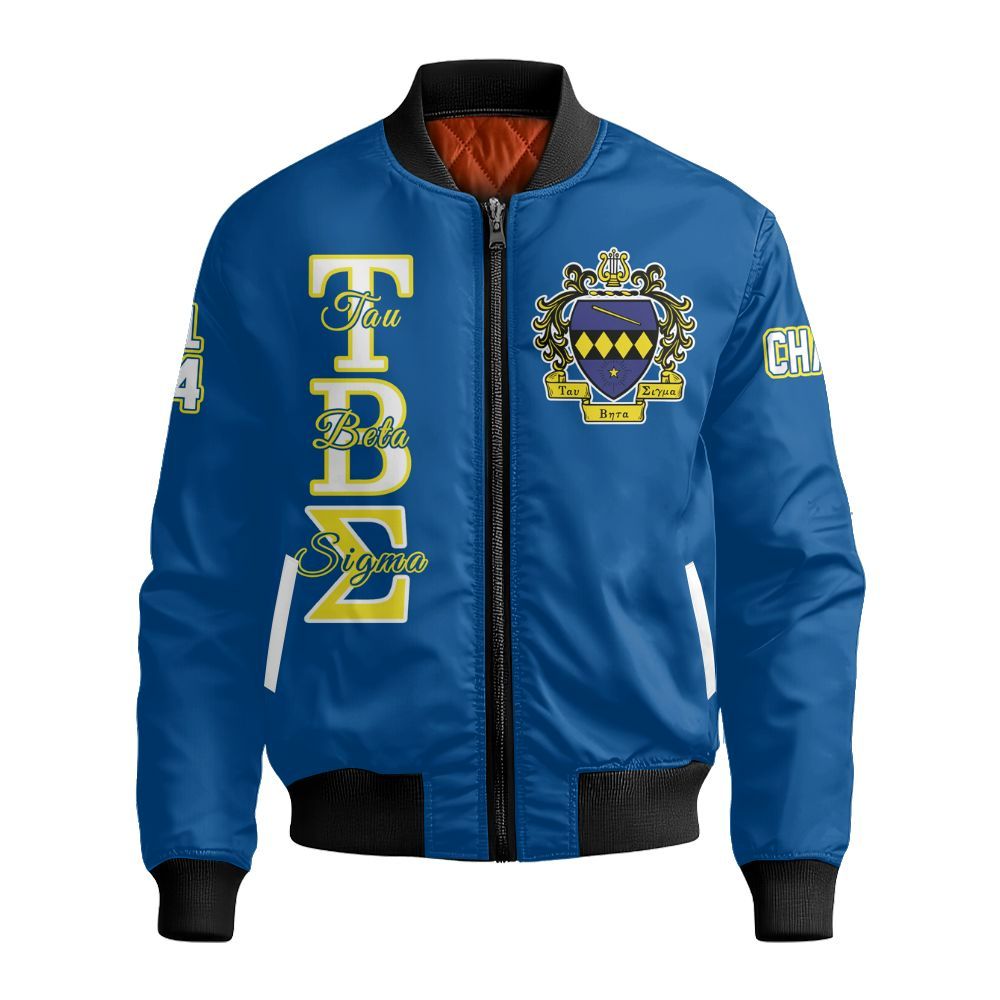 Ireishprint Tau Beta Sigma Custom Chapter Off Shoulder Sweatshirt, Personalized Blue White Off Shoulder Sweatshirt Tau Beta Sigma Sorority Bomber Jacket