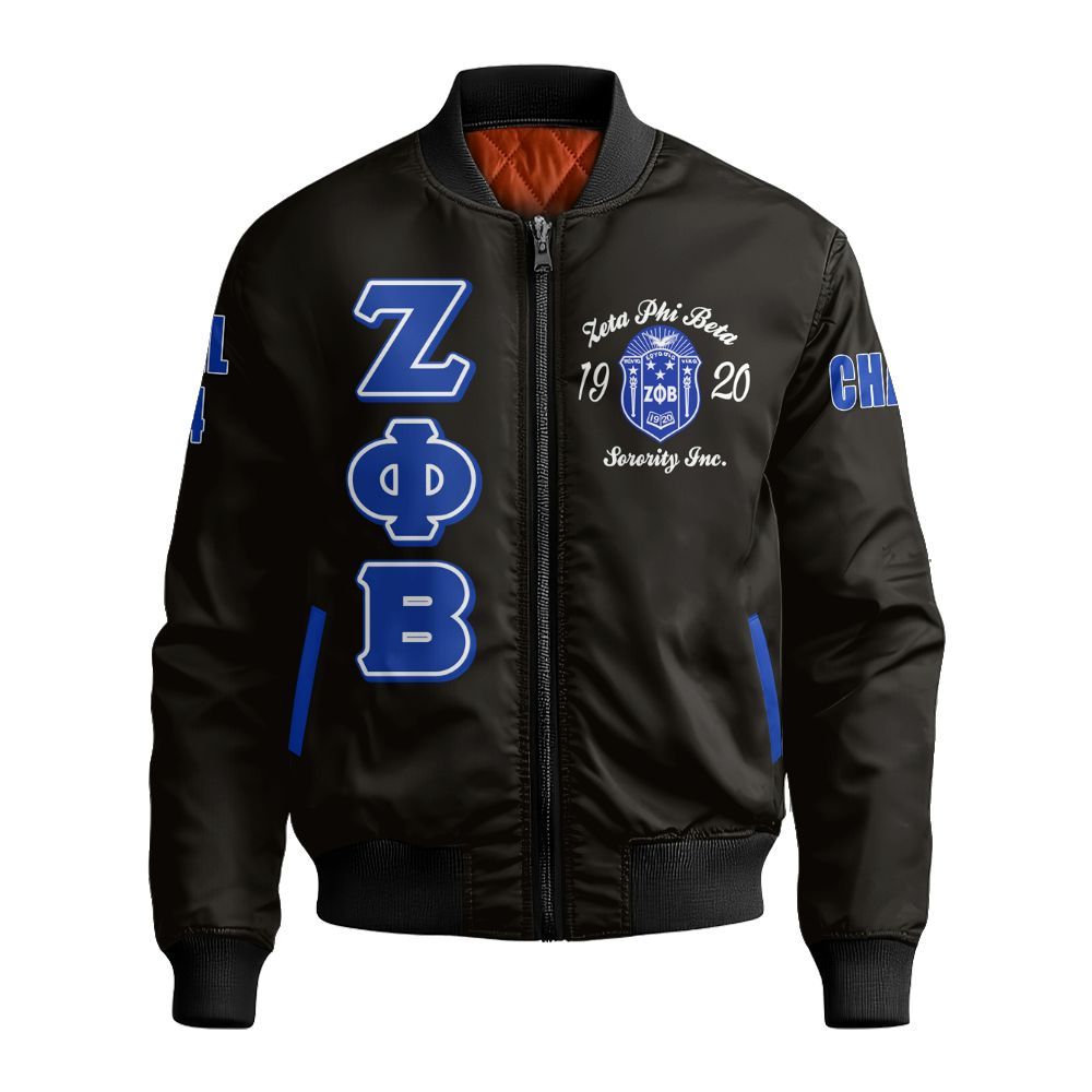 Ireishprint Zeta Phi Beta Custom Line Crossing Jacket, Personalized Z Phi B Black Jacket 1920 Zeta Phi Beta Sorority Bomber Jacket