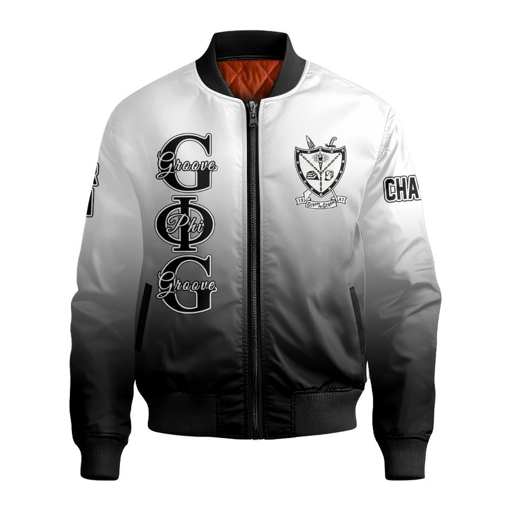 Ireishprint Groove Phi Groove Custom Chapter Shirt, Personalized Gradient Black Shirt Groove Phi Groove Fraternity Bomber Jacket