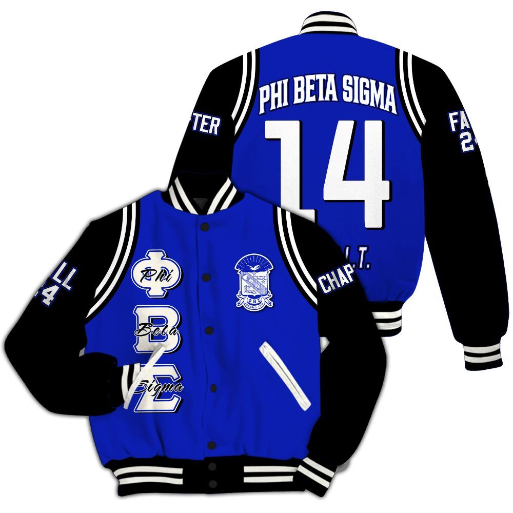 Ireishprint ΦΒΣ Custom Chapter Varsity Jacket, Personalized Black Curved Royal Blue Jacket 1914 Fraternity Jacket