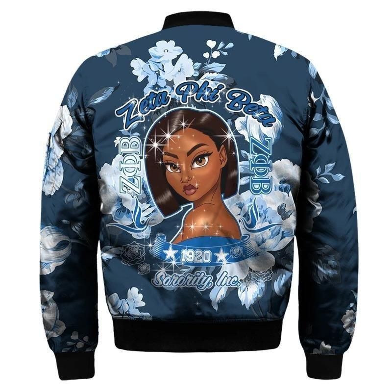 Zeta Phi Beta Blue Rose Girl Sleeve Zip Bomber Jacket