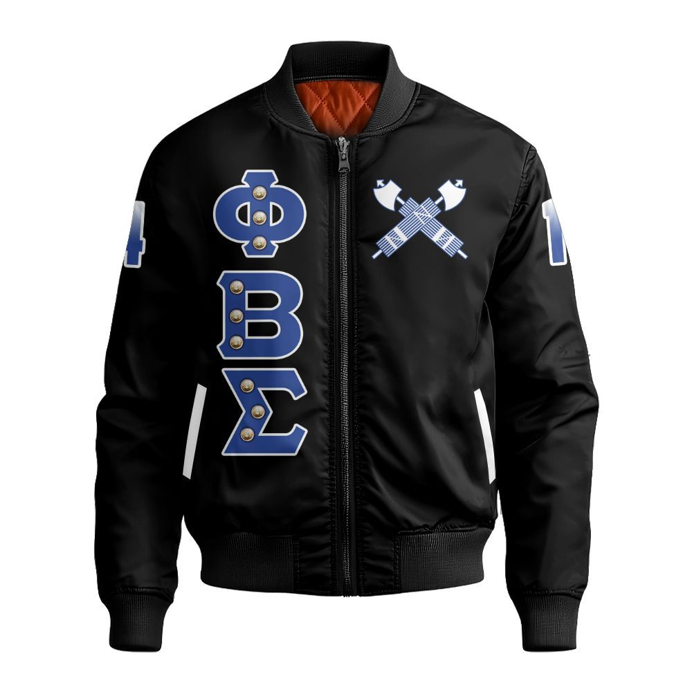 Ireishprint ΦΒΣ Bomber Jacket, Dove Black Duo Royal Blue Style 1914 Fraternity Bomber Jacket