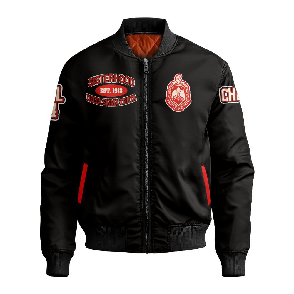 Ireishprint Delta Sigma Theta Custom Chapter Cardigan, Delta Sigma Theta Sisterhood Black Outer Cardigan 1913 Sorority Bomber Jacket