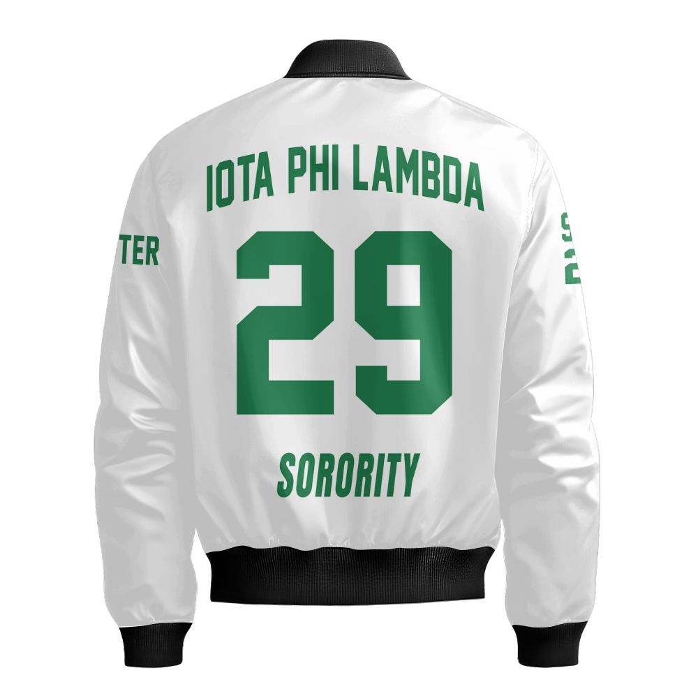Ireishprint Iota Phi Lambda Custom Chapter Shirt, Personalized White Shirt Iota Phi Lambda Sorority Bomber Jacket