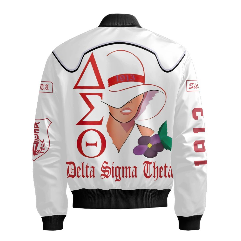 Ireishprint Delta Sigma Theta Varsity Jacket, Delta Sigma Theta White Varsity Jacket Sorority Bomber Jacket