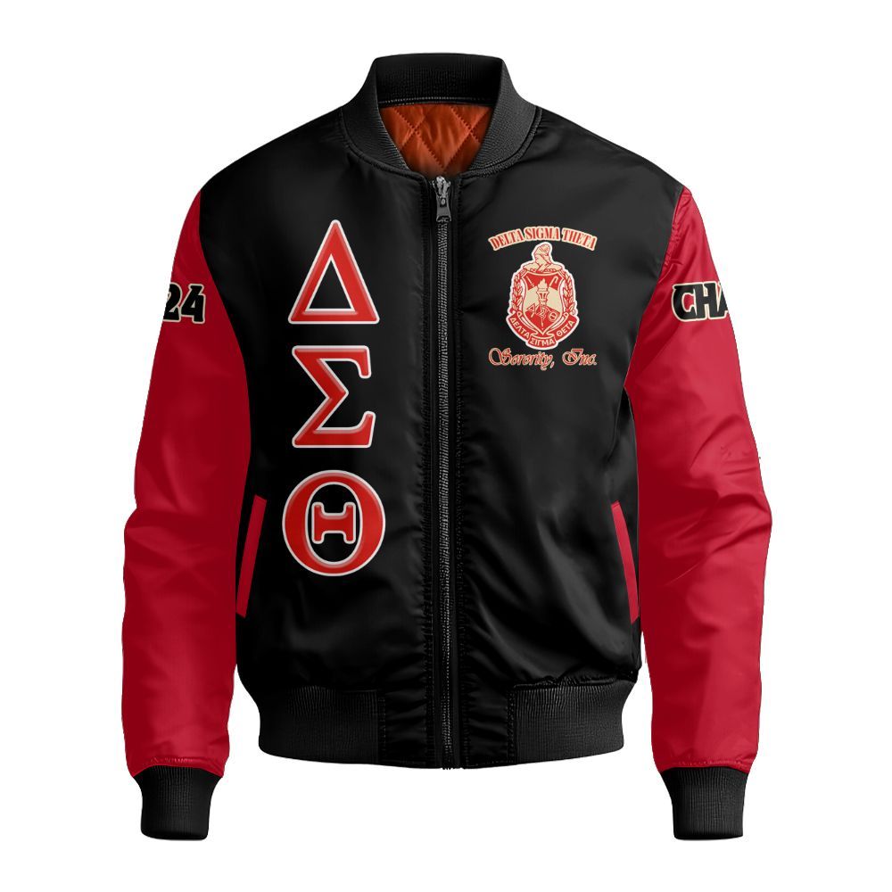 Ireishprint Delta Sigma Theta Custom Chapter Varsity Jacket, Founded 1913 Crimson Black Jacket Delta Sigma Theta Sorority Bomber Jacket