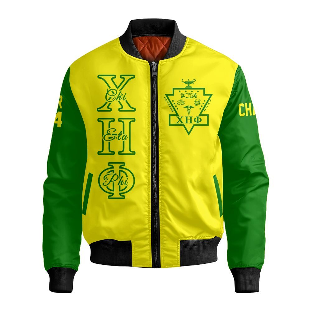 Ireishprint Chi Eta Phi Custom Chapter Shirt, Personalized Lemon Yellow Mix Pea Green Shirt Chi Eta Phi Sorority Bomber Jacket