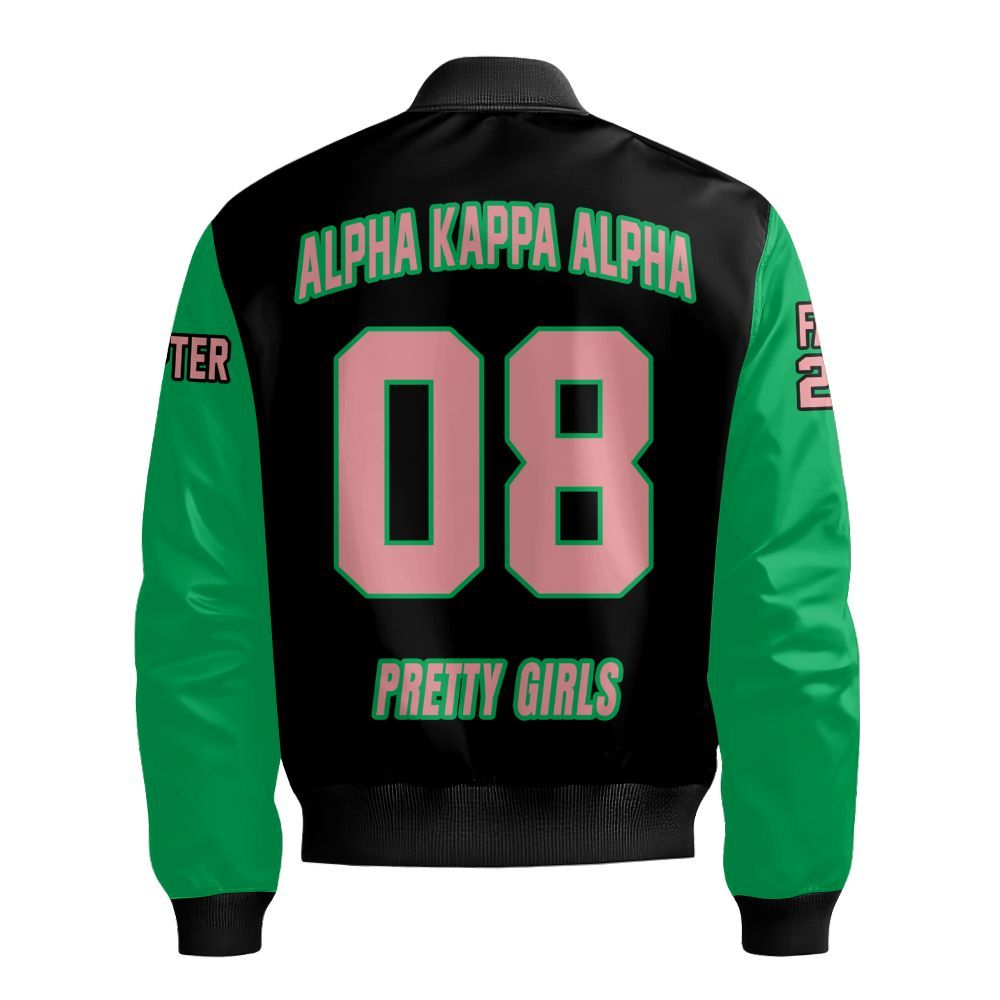 Ireishprint A.K.A Custom Chapter Bomber Jacket, Personalized Black Mix Apple Green Bomber Jacket 1908 Sorority Bomber Jacket