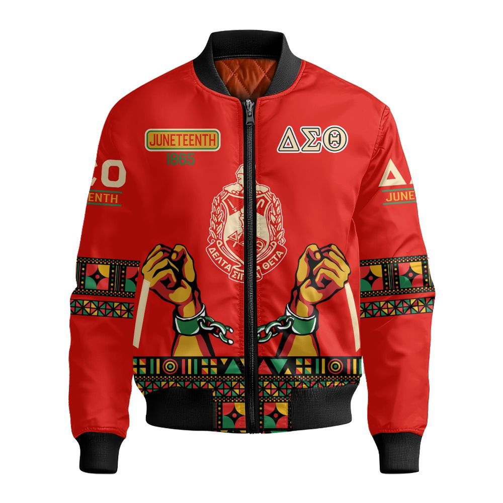 Ireishprint Delta Sigma Theta Varsity Jacket, Juneteenth Elephant Hand Sign Varsity Jacket Delta Sigma Theta Sorority Bomber Jacket