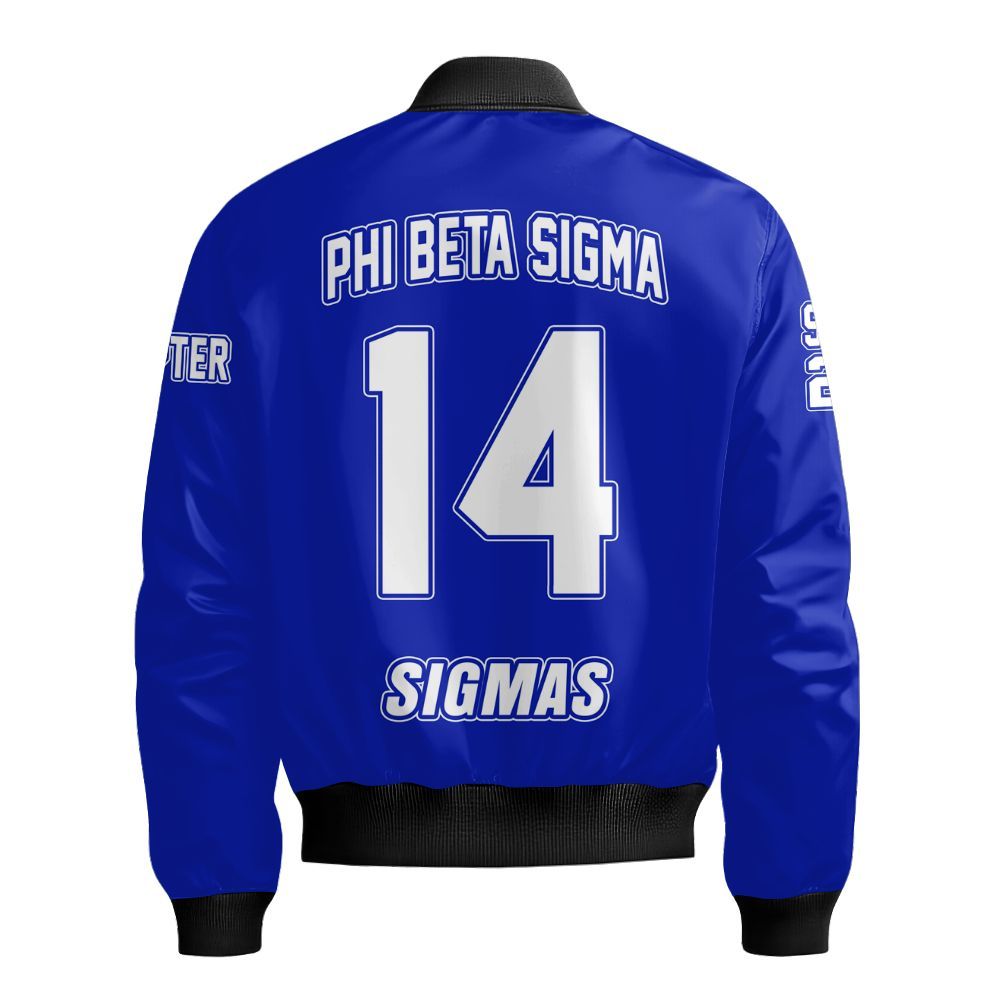 Ireishprint Phi Beta Sigma Custom Chapter Bomber Jacket, Personalized Royal Blue Bomber Jacket Phi Beta Sigma Fraternity Bomber Jacket