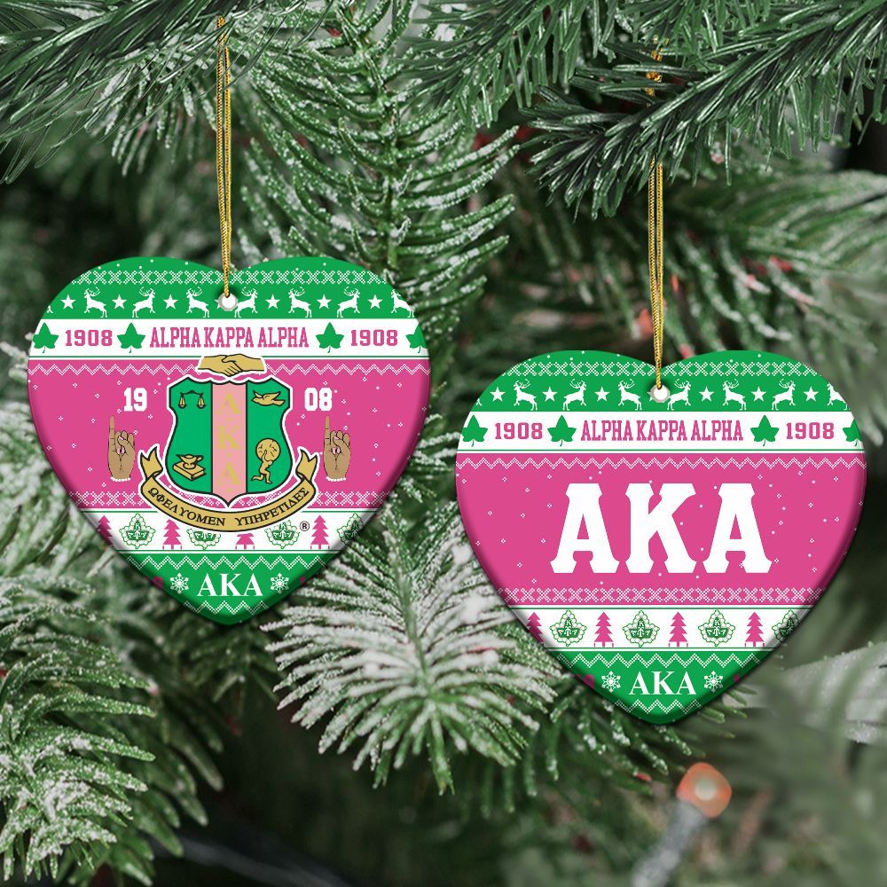 Ireishprint A.K.A Ceramic Ornament, Pink Duo Apple Green Xmas Inspired Pattern 1908 Sorority Ornament