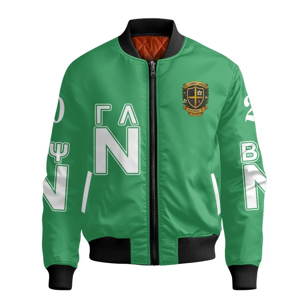 Ireishprint Nu Gamma Lambda Custom Chapter Cardigan, Personalized Kelly Green Nu Gamma Lambda Sorority Bomber Jacket