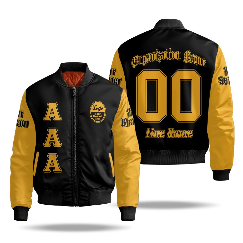 Custom Chapter Bomber Jacket, Alpha Phi Alpha Old Gold Sleeve Black 1906 Fraternity Bomber Jacket