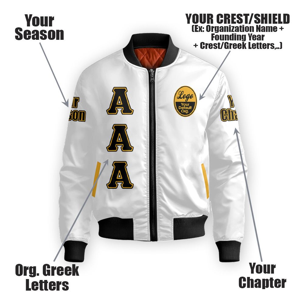 Custom Chapter Bomber Jacket, Alpha Phi Alpha Old Gold White 1906 Fraternity Bomber Jacket