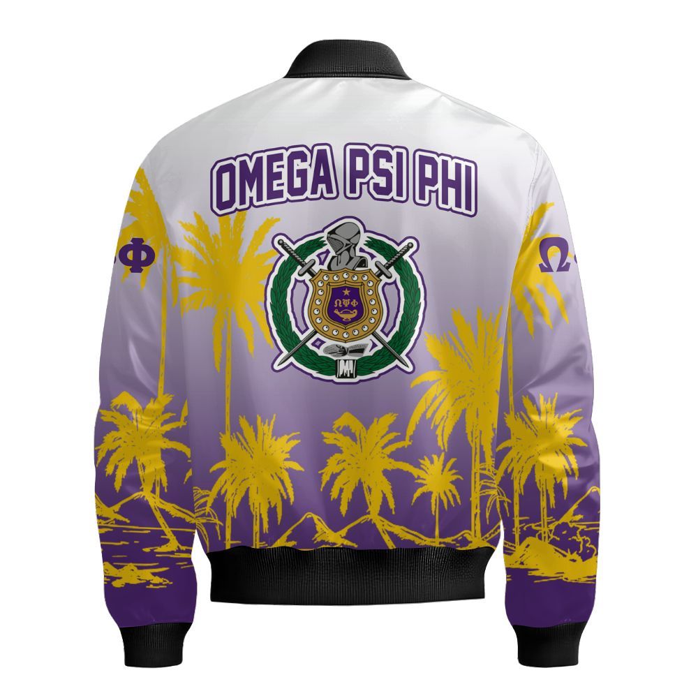 Ireishprint ΩΨΦ Hawaii Shirt, Palm Tree Gradient Hawaii Shirt ΩΨΦ Fraternity Bomber Jacket