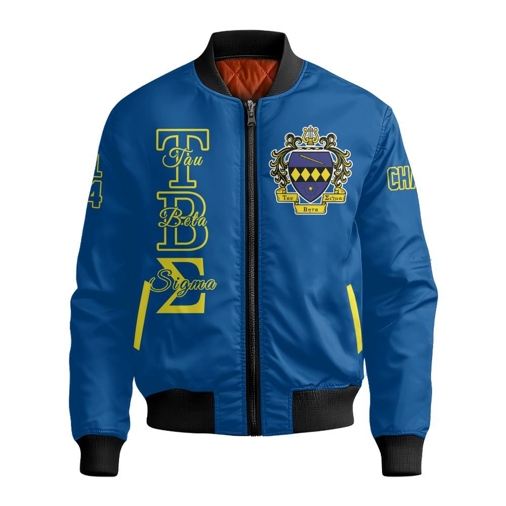 Ireishprint Tau Beta Sigma Custom Chapter Varsity Jacket, Personalized Blue Varsity Jacket Tau Beta Sigma Sorority Bomber Jacket