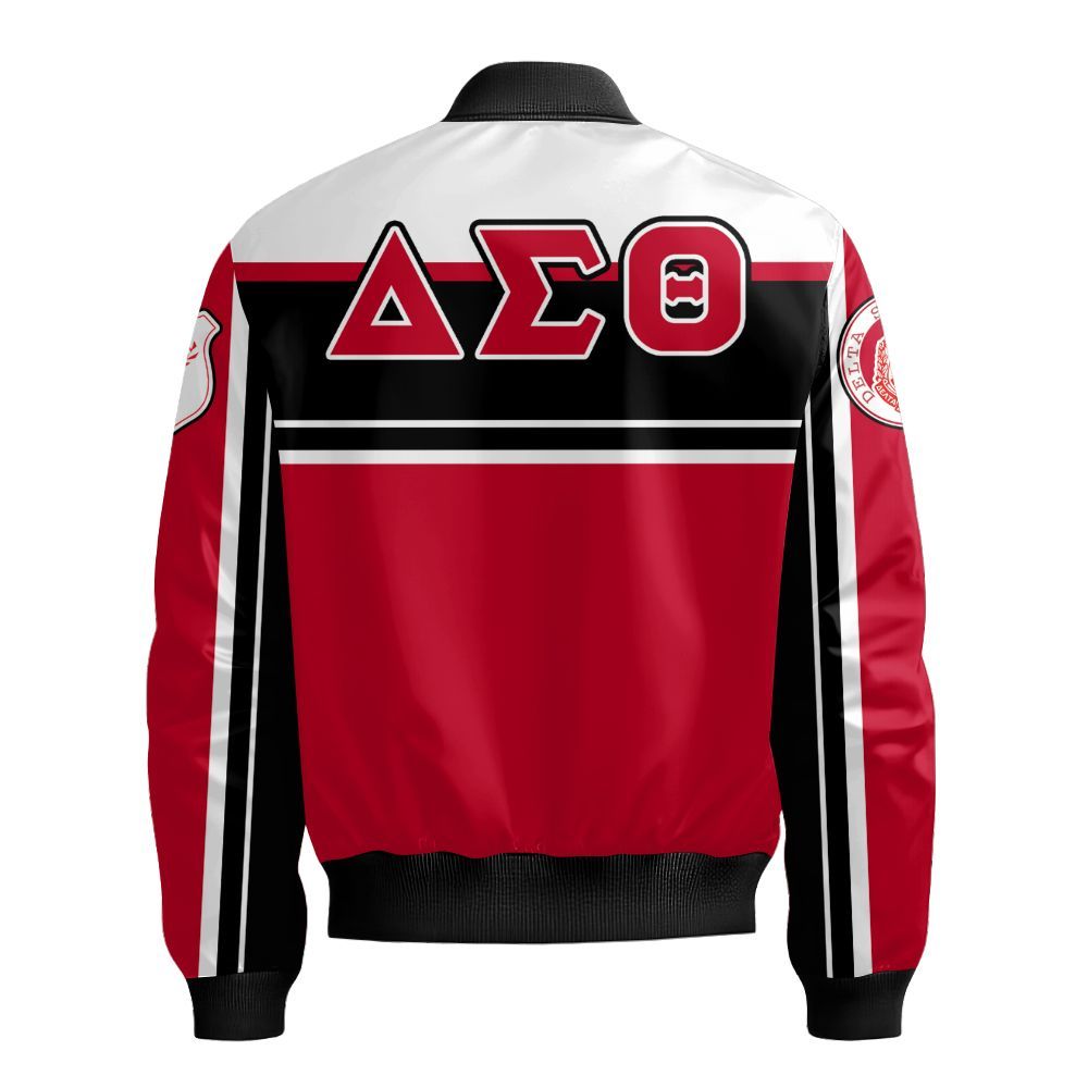 Ireishprint Delta Sigma Theta Bomber Jacket, Black Deltas Crimson Racing Syle 1913 Sorority Bomber Jacket