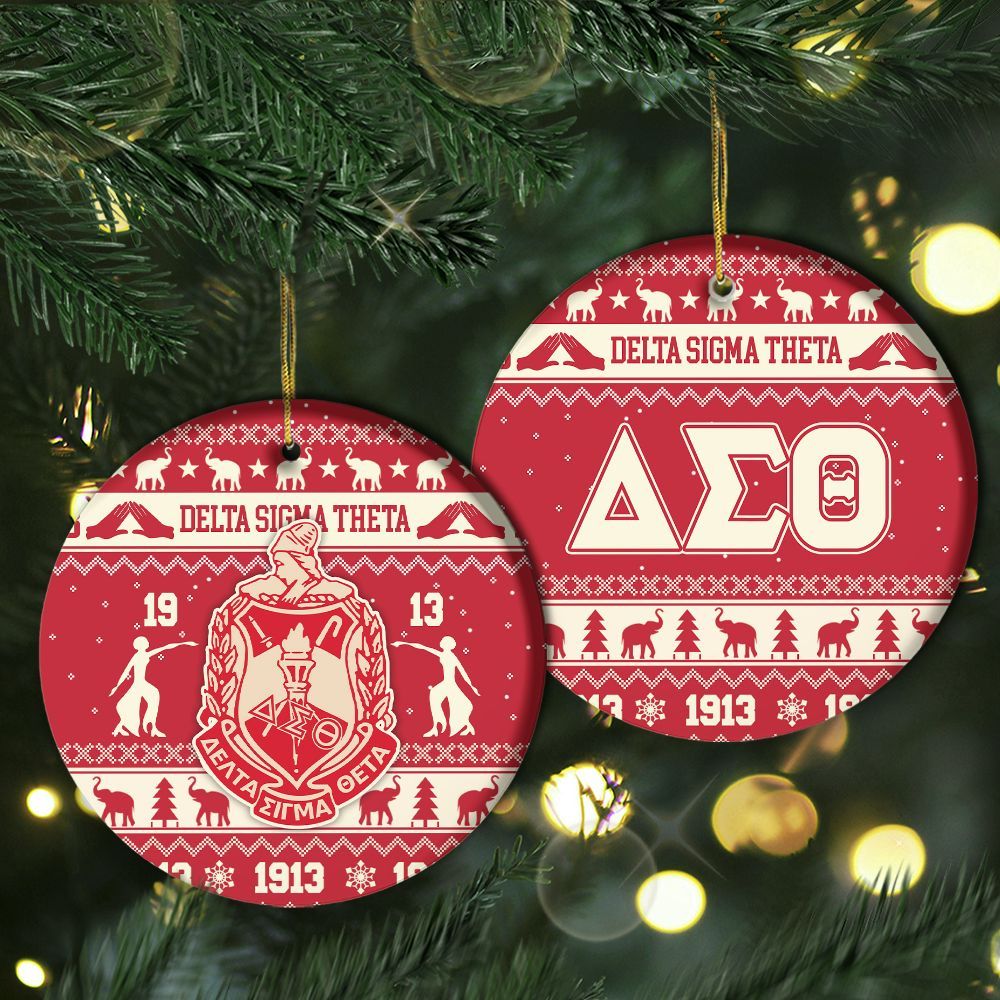 Ireishprint Delta Sigma Theta Ceramic Ornament, Delta Crimson Red Christmas Inspired Pattern Ceramic Ornament