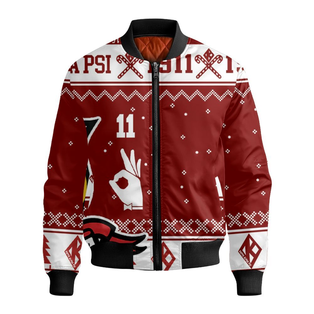 Ireishprint ΚΑΨ Ceramic Ornament, Kappa Krimson Fraternity Ceramic Christmas Inspired Pattern Ornament Bomber Jacket