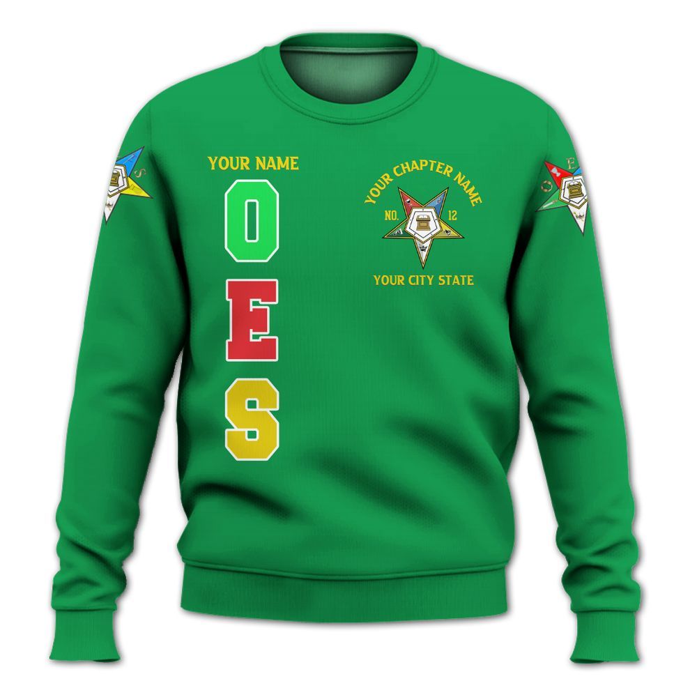 Ireishprint OES Custom Custom Legacy Shirt, Customize Color Block Green Order Of The Eastern Star OES Sweatshirt