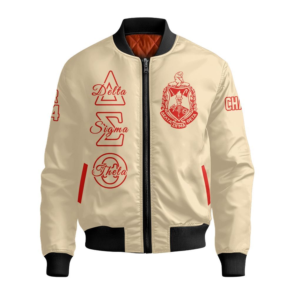 Ireishprint Delta Sigma Theta Custom Chapter Varsity Jacket, Personalized Cream Varsity Jacket Delta Sigma Theta Sorority Bomber Jacket