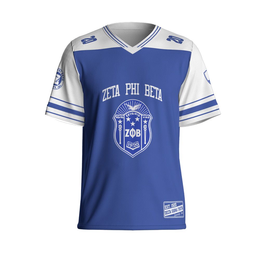 Ireishprint Zeta Phi Beta Custom Back Line Football Jersey, Personalized Zeta Blue 1920 Jersey Sorority