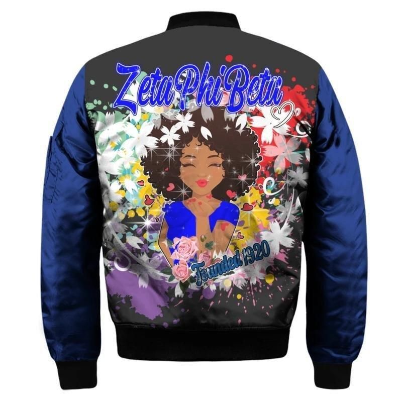 Zeta Phi Beta Rainbow Flower Girl Sleeve Zip Bomber Jacket
