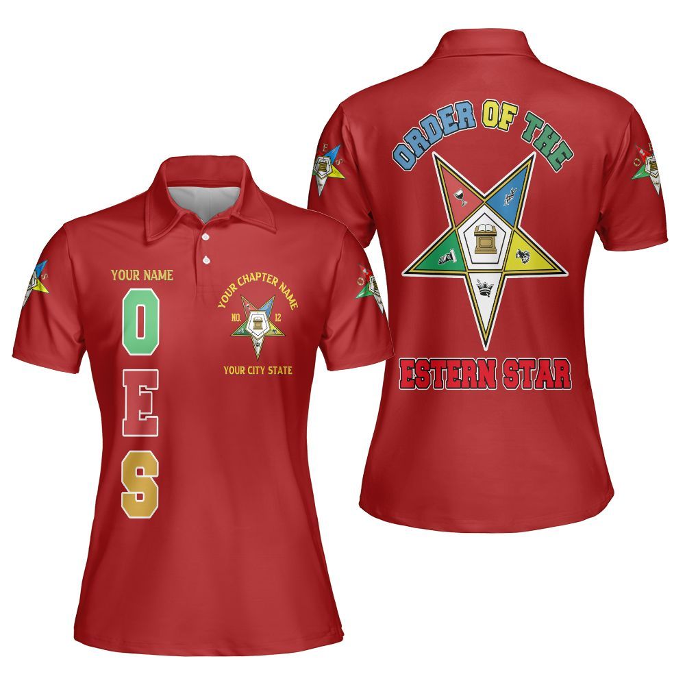 Ireishprint OES Custom Custom Legacy Polo Shirt, Customize Color Block Red Order Of The Eastern Star OES Sorority Polo Shirt