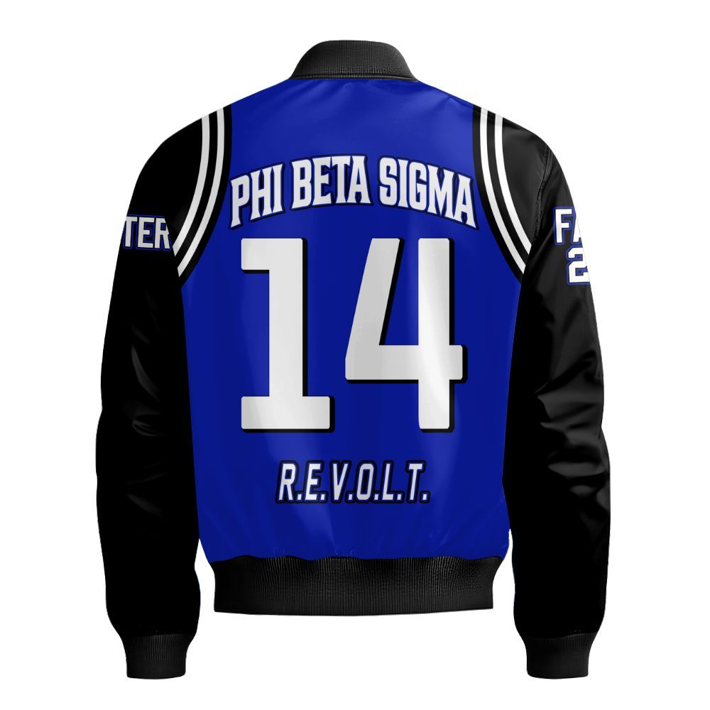 Ireishprint ΦΒΣ Custom Chapter Shirt, Personalized Black Curved Royal Blue 1914 Fraternity Bomber Jacket