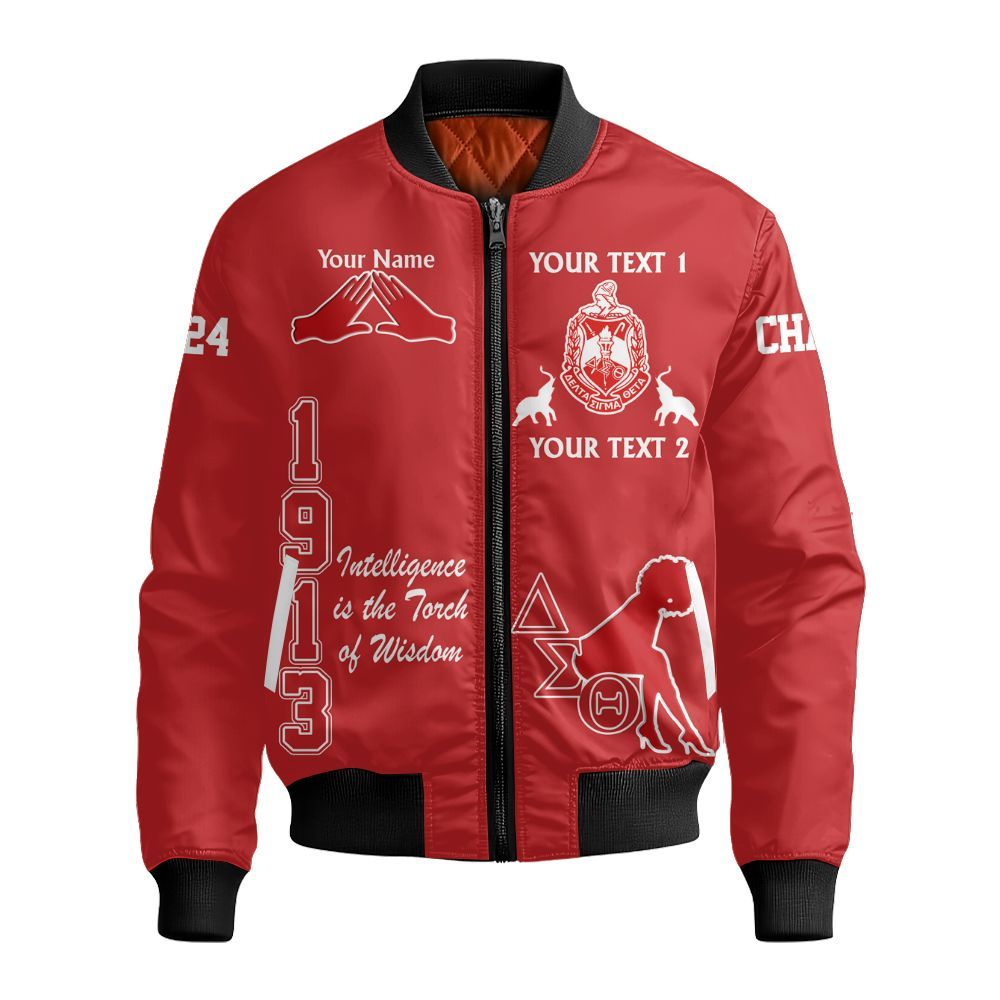 Ireishprint Delta Sigma Theta Custom Full Line Shirt, Crest Highlight Crimson Red Shirt Sorority Bomber Jacket