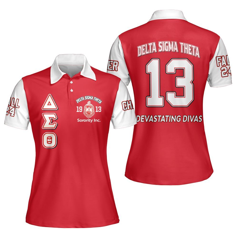 Ireishprint Delta Sigma Theta Custom Chapter Polo Shirt, Delta Sigma Theta Crimson Polo White Sleeve 1913 Sorority