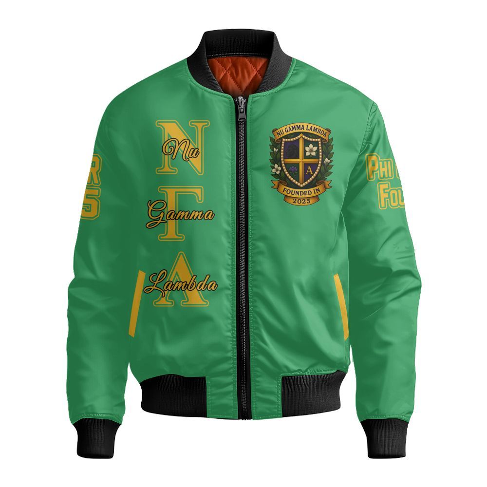 Ireishprint Nu Gamma Lambda Custom Line Crossing Jacket, Personalized Kelly Green Jacket Nu Gamma Lambda Sorority Bomber Jacket